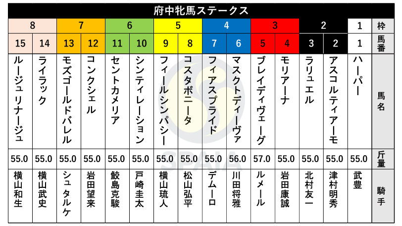 【府中牝馬S枠順】エリザベス女王杯優勝以来の復帰戦ブレイディヴェーグは3枠5番　重賞3勝目を狙うマスクトディーヴァは4枠6番