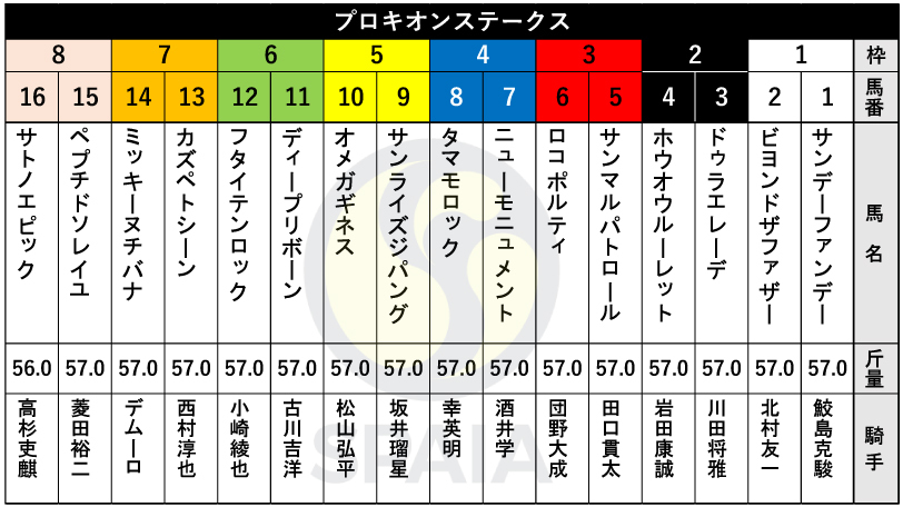 【プロキオンS枠順】みやこS勝ち馬サンライズジパングは5枠9番　川田将雅騎手騎乗のドゥラエレーデは2枠3番