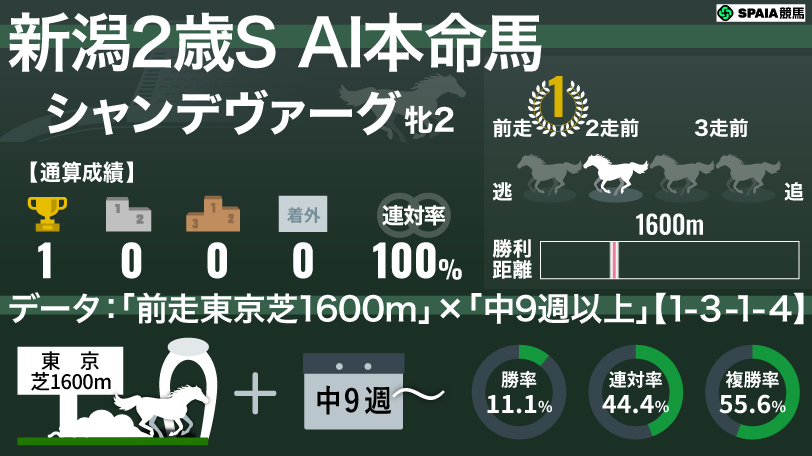 【新潟2歳S】AIの本命はシャンデヴァーグ 「前走東京芝マイル×中9週以上」は複勝率50%超