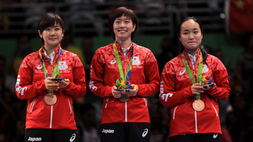 リオ五輪で銅メダルを獲得した（左から）福原愛、石川佳純、伊藤美誠Ⓒゲッティイメージズ