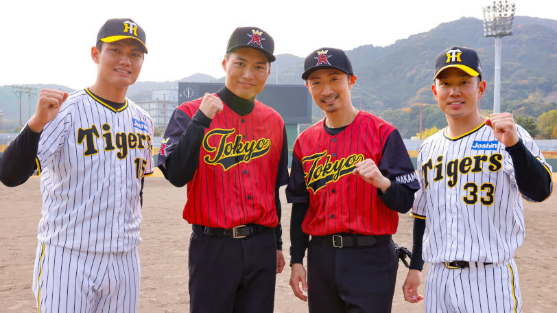 オリックスの西野真弘と安達了一・古田敦也・佐藤隆太・阪神の糸原健斗と西純矢,Ⓒカンテレ