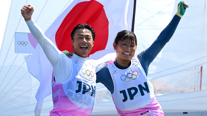 パリ五輪で銀メダルを獲得した岡田奎樹・吉岡美帆組,Ⓒゲッティイメージズ