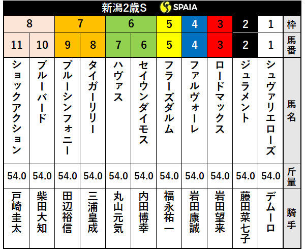 新潟２歳ステークス出走表