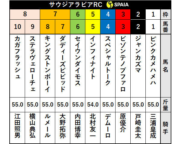 2020サウジアラビアRC出走表ⒸSPAIA