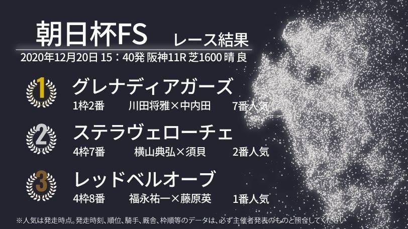 【朝日杯FS】川田騎手騎乗のグレナディアガーズが勝利　2着はステラヴェローチェ