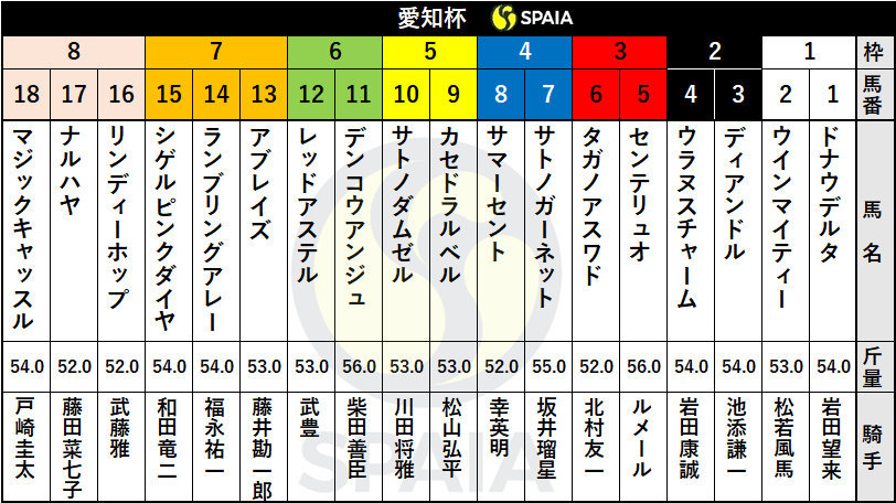 【愛知杯枠順】オールカマー勝ち馬センテリュオは3枠5番、マジックキャッスルは8枠18番
