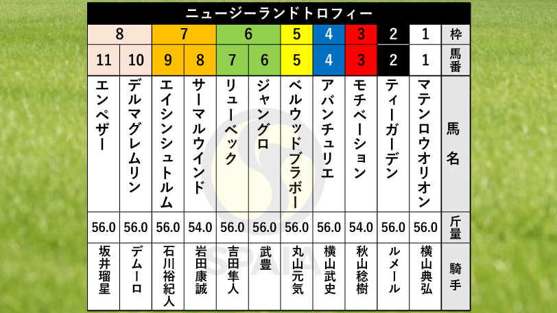 【ニュージーランドT枠順】シンザン記念勝ち馬マテンロウオリオンは1枠1番、連勝中のジャングロは6枠6番