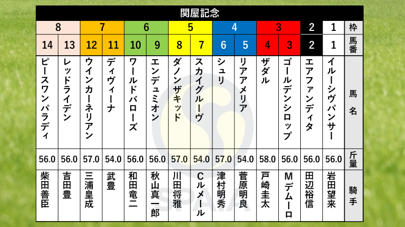 【関屋記念枠順】東京新聞杯勝ち馬イルーシヴパンサーは1枠1番、ダノンザキッドは5枠8番