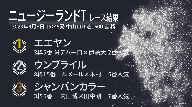 【ニュージーランドT結果速報】エエヤンが中山芝1600mで3連勝を飾る！　2着は追い込んだウンブライル