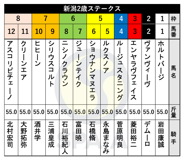 2023年新潟2歳Sの出馬表,ⒸSPAIA