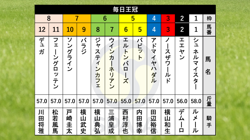 【毎日王冠枠順】マイルgⅠ・3勝のソングラインは7枠10番、一昨年のnhkマイルc勝ちシュネルマイスターは1枠1番｜競馬×ai×データ分析【spaia競馬】 