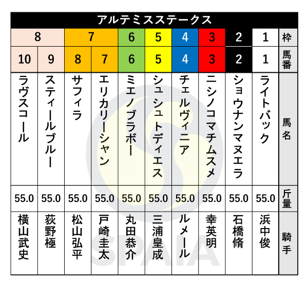 2023年アルテミスSの出馬表,ⒸSPAIA