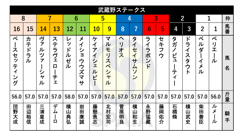 【武蔵野S枠順】ユニコーンS勝ち馬ペリエールは1枠1番、地方重賞2勝のドライスタウトは2枠3番