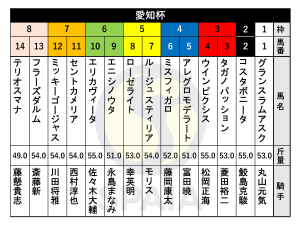 2024年愛知杯の出馬表,ⒸSPAIA