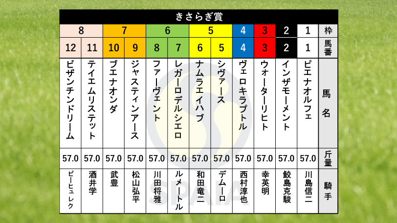 【きさらぎ賞枠順】東スポ杯2歳S3着ファーヴェントは6枠8番、ヴィブロスの息子シヴァースは5枠5番