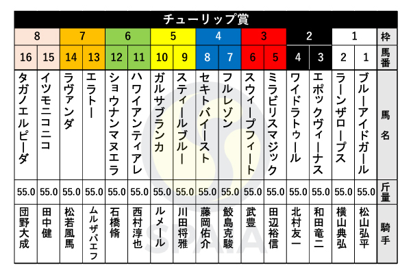 2024年チューリップ賞の出馬表,ⒸSPAIA