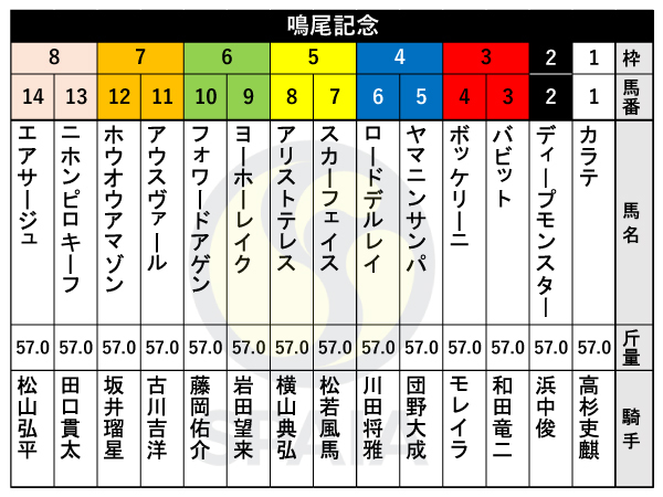 2024年鳴尾記念の出馬表,ⒸSPAIA