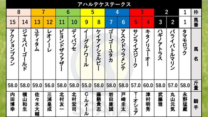 【アハルテケステークス枠順】ケイアイシェルビー、イーグルノワールが有力枠をゲット　４枠が複勝率トップも内枠はピンパー、外枠は近10年勝利なし【AI記事】