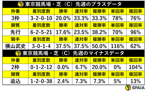 先週の東京芝の傾向,ⒸSPAIA