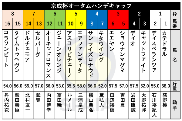 2024年京成杯オータムハンデキャップの出馬表,ⒸSPAIA