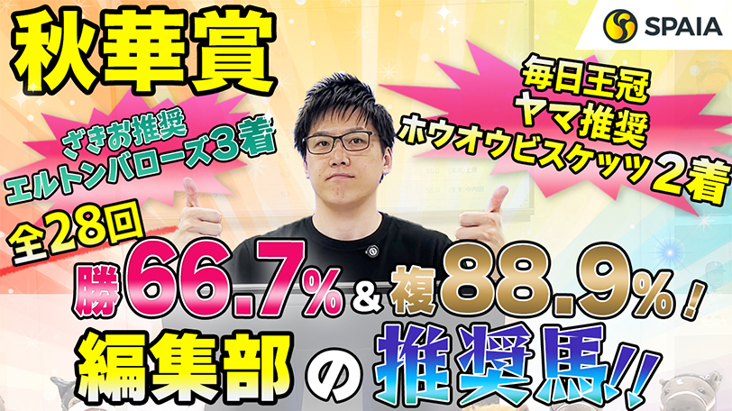 【秋華賞】驚異の複勝率88.9%データ該当、実力は世代No,1クラス！ SPAIA編集部の推奨馬紹介【動画あり】