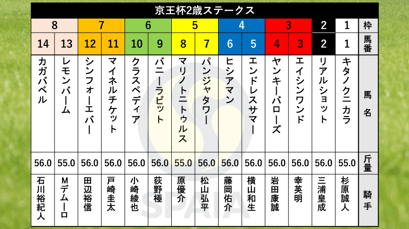 【京王杯2歳S枠順】小倉2歳S覇者エイシンワンドは3枠3番　サウジアラビアRC3着馬マイネルチケットは7枠11番