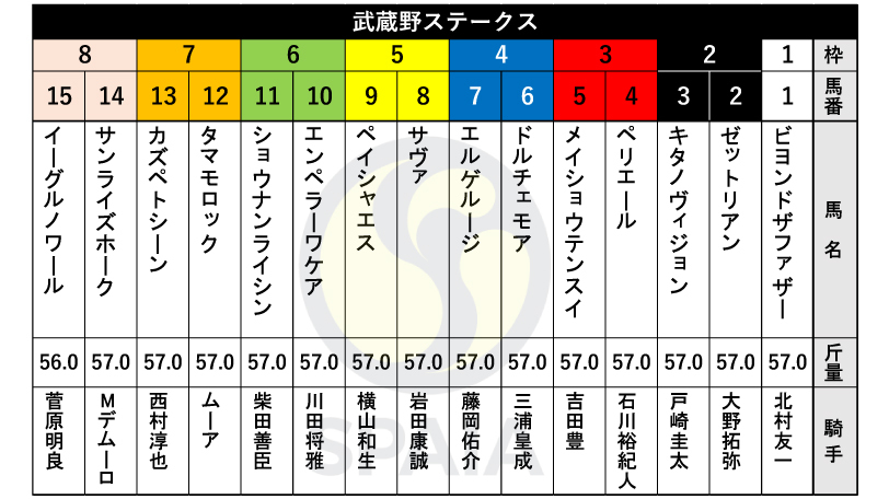 【武蔵野S枠順】根岸Sの覇者エンペラーワケアは6枠10番　R.ムーア騎手騎乗のタマモロックは7枠12番