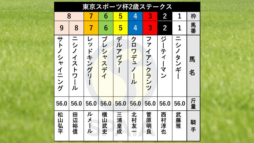 【東スポ杯2歳S枠順】キタサンブラック産駒の新星候補クロワデュノールは4枠4番　サートゥルナーリア産駒レッドキングリーは7枠7番