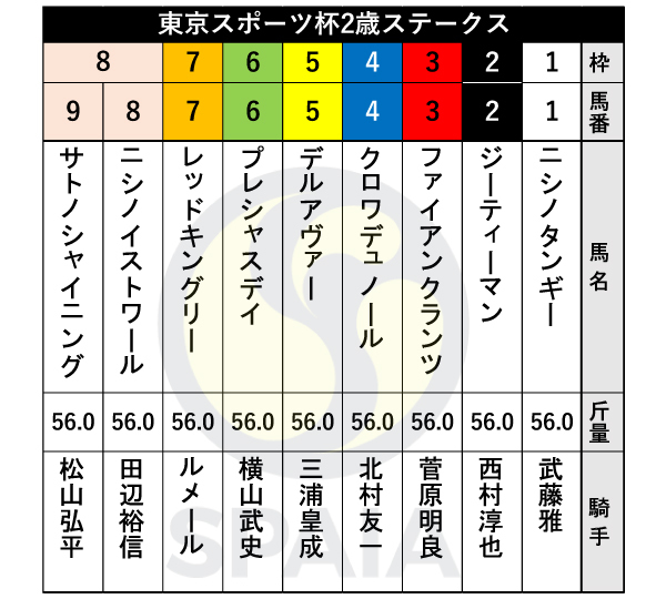 2024年東京スポーツ杯2歳Sの出馬表,ⒸSPAIA