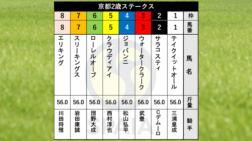 【京都2歳S枠順】野路菊Sを勝ったエリキングは8枠8番　サリオスの甥サラコスティは2枠2番