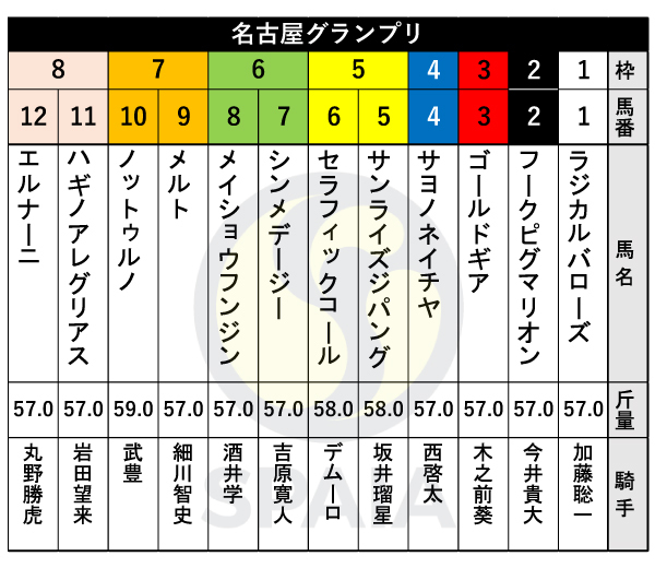 2025年名古屋グランプリの出馬表,ⒸSPAIA