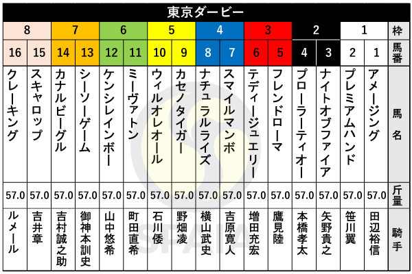 2025年東京ダービーの出馬表,ⒸSPAIA