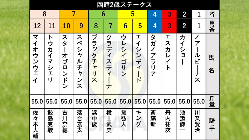 【函館2歳S枠順】新馬戦レコードVのブラックチャリスは6枠8番　快足牝馬カイショーは2枠2番