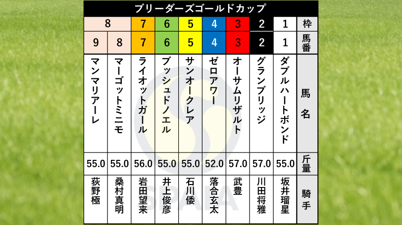 2025年ブリーダーズゴールドカップの枠順,ⒸSPAIA