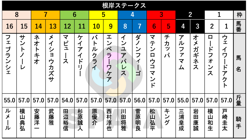【根岸S枠順】一昨年の覇者エンペラーワケアは5枠9番　東海S2着のインユアパレスは4枠8番