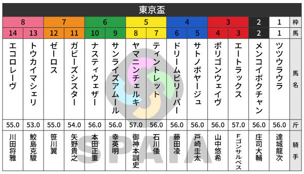 2026年東京盃の出馬表,ⒸSPAIA