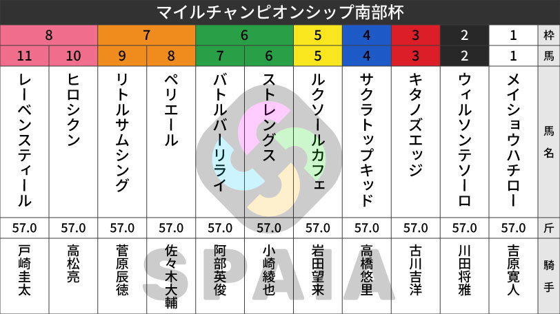 【マイルCS南部杯枠順】連覇狙うウィルソンテソーロは2枠2番　エルムS勝ち馬ルクソールカフェは5枠5番
