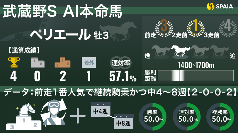 【武蔵野S】当該コースで2勝を挙げるコース巧者　AIの本命はC.ルメール騎手騎乗のペリエール