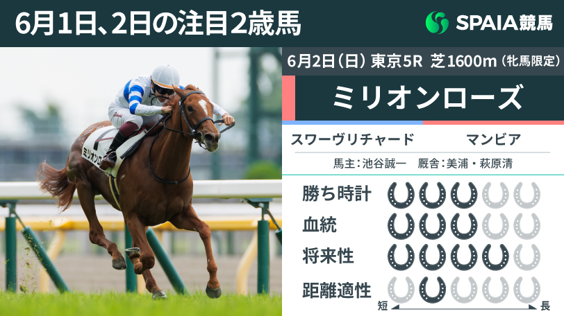 6月2日の注目2歳馬ミリオンローズ,ⒸSPAIA（撮影：三木俊幸）