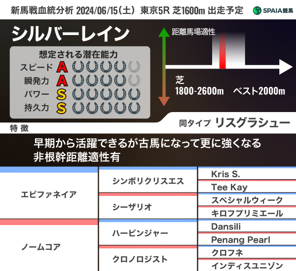 2024年6月15日（土）東京5R出走予定のシルバーレインの血統分析,ⒸSPAIA