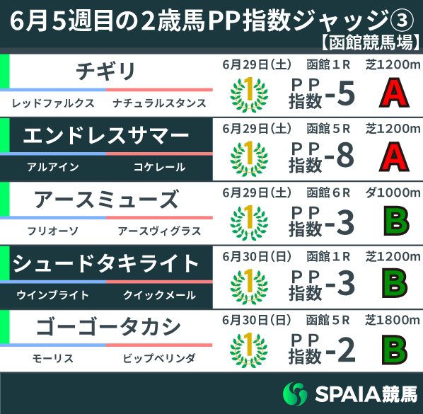 2024年6月5週目の2歳馬PP指数③函館,ⒸSPAIA