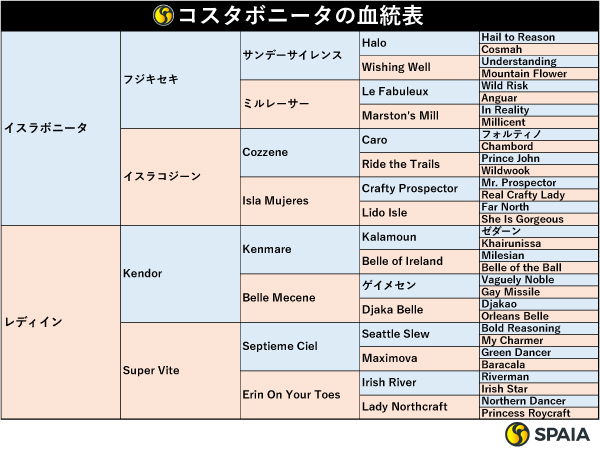 コスタボニータの血統表,ⒸSPAIA