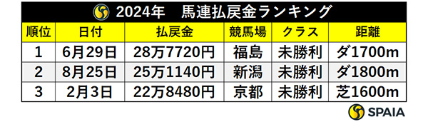 2024年　馬連払戻金ランキング