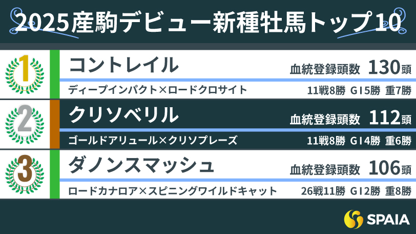 2025年産駒デビュー新種牡馬トップ10,ⒸSPAIA