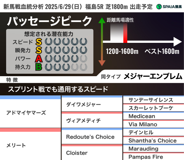 2025年6月29日（日）福島5R出走予定　パッセージピークの血統分析,ⒸSPAIA