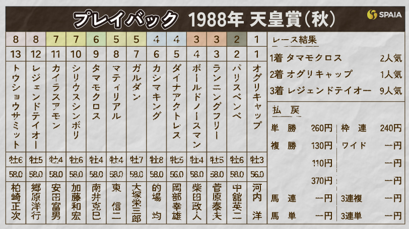 【天皇賞（秋）】古馬の意地を見せたタマモクロスがオグリキャップを撃破　芦毛対決に沸いた1988年をプレイバック
