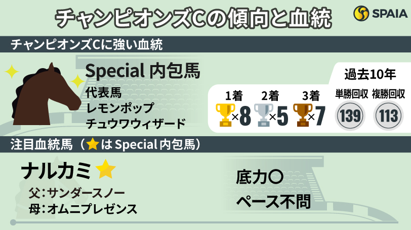 【チャンピオンズC】単複回収率100%超のSpecial内包馬に注目　3歳ナルカミは文句なしの血統